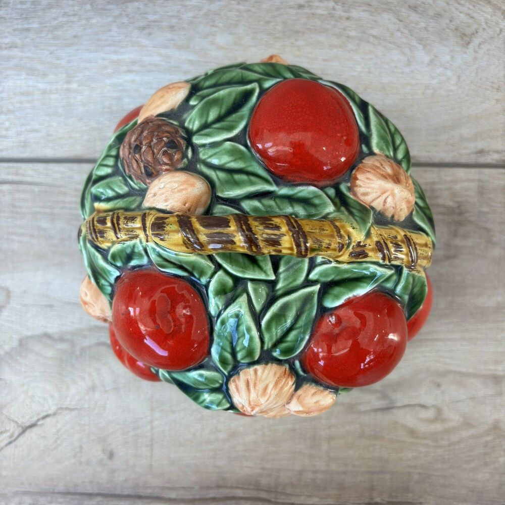 Vintage Inarco Japan Ceramic Fruit Nut Pinecones Leaves Basket Farmhouse Decor - Picture 5 of 11